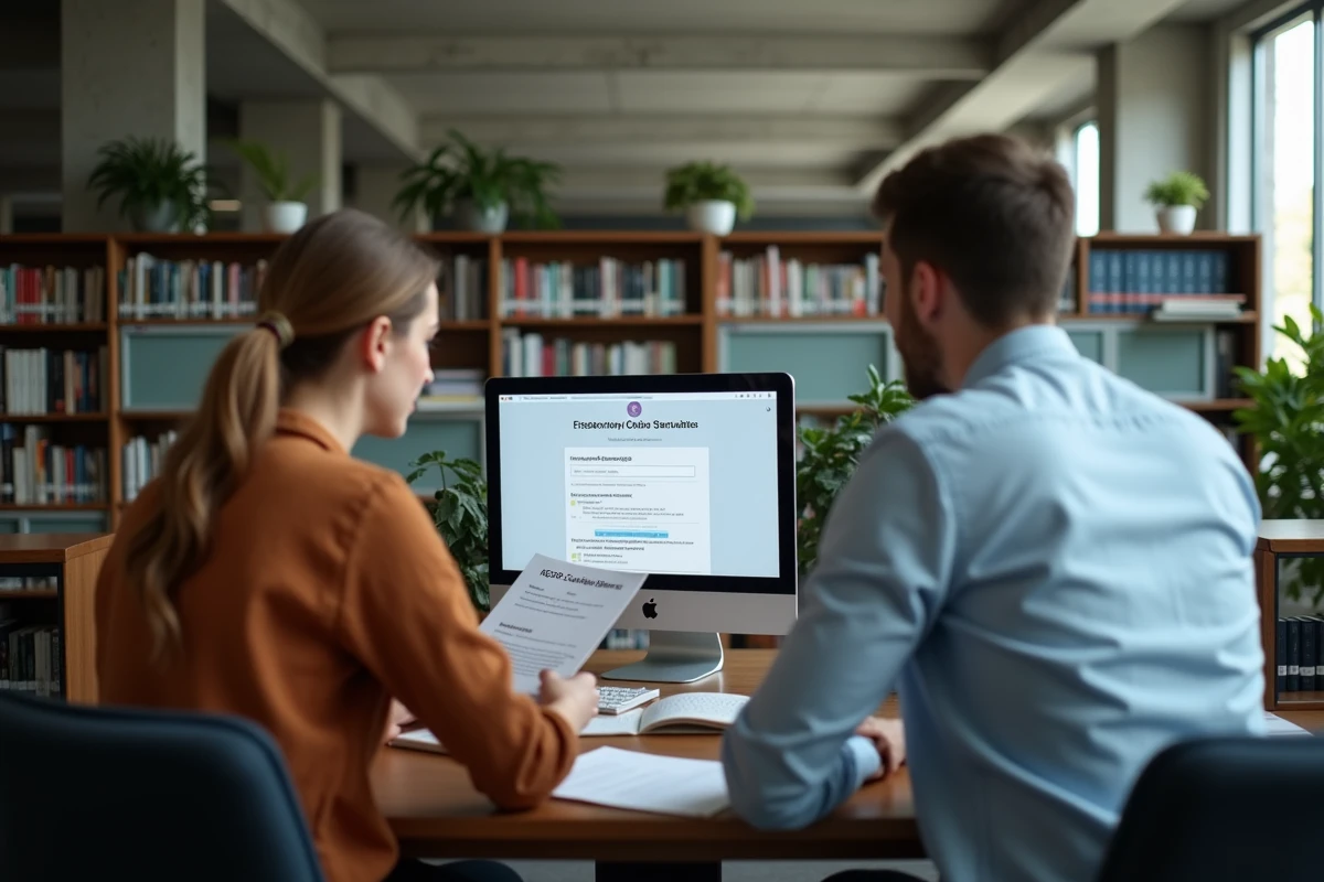 Deux collègues universitaires consultant une charte de confidentialité pour le webmail académique de Nantes