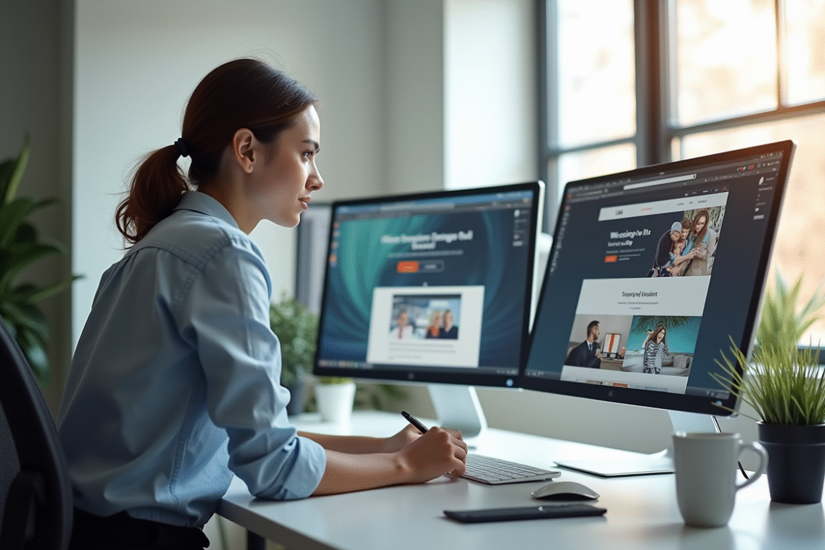 Web designer analysant un site sur un ordinateur moderne