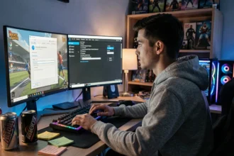 Joueur désinstallant BakkesMod depuis le panneau de configuration Windows sur un PC gaming avec Rocket League ouvert en arrière-plan