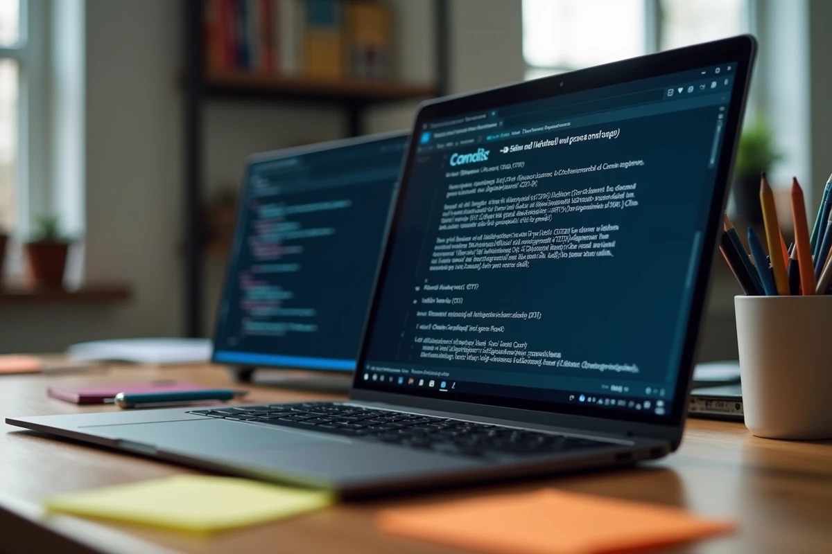 Écran d'ordinateur portable affichant une erreur de composant manquant avec terminal de diagnostic ouvert