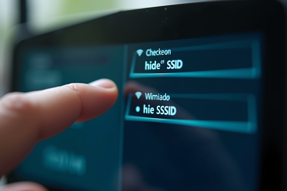 Gros plan sur un écran de routeur WiFi avec option cacher SSID