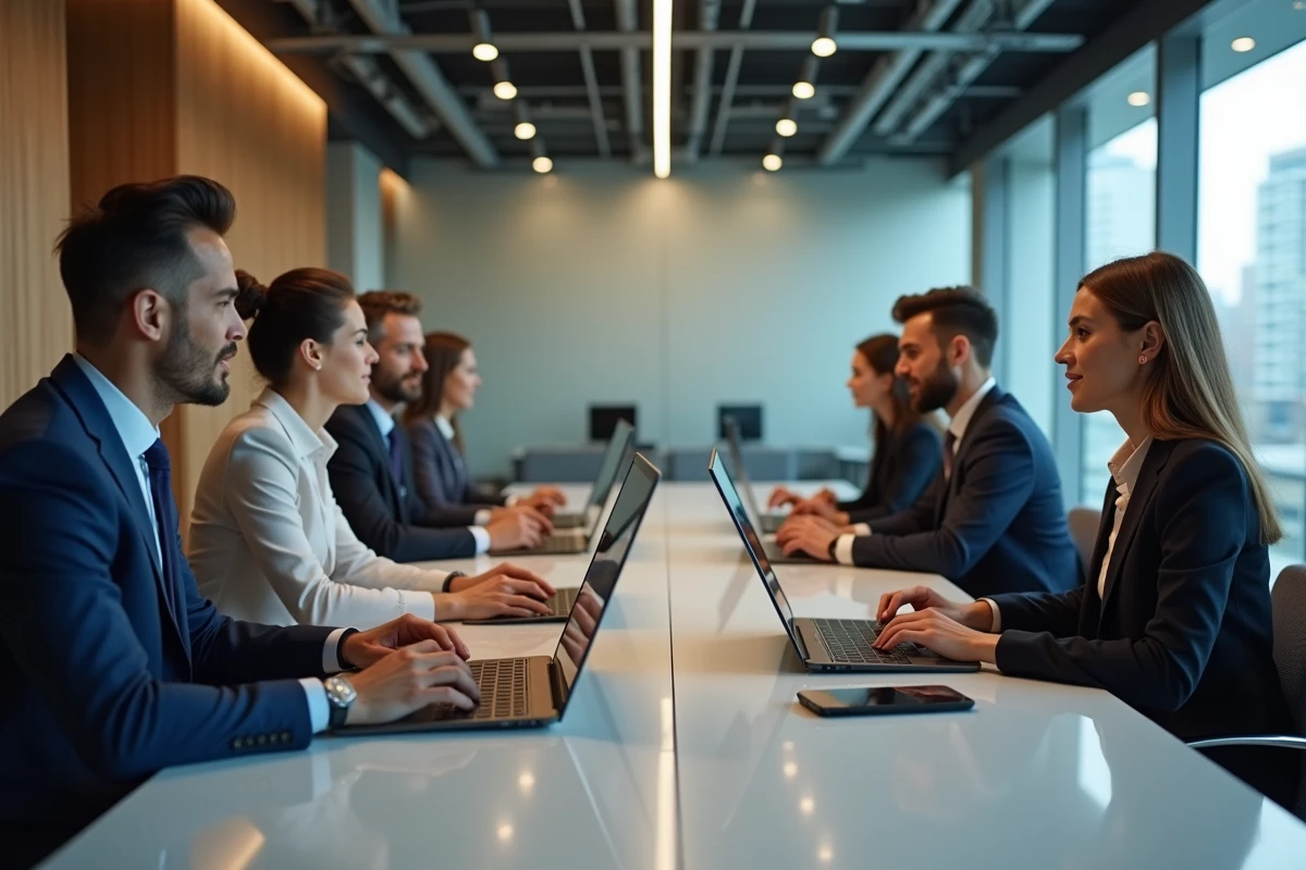 Groupe de professionnels en réunion dans un bureau moderne