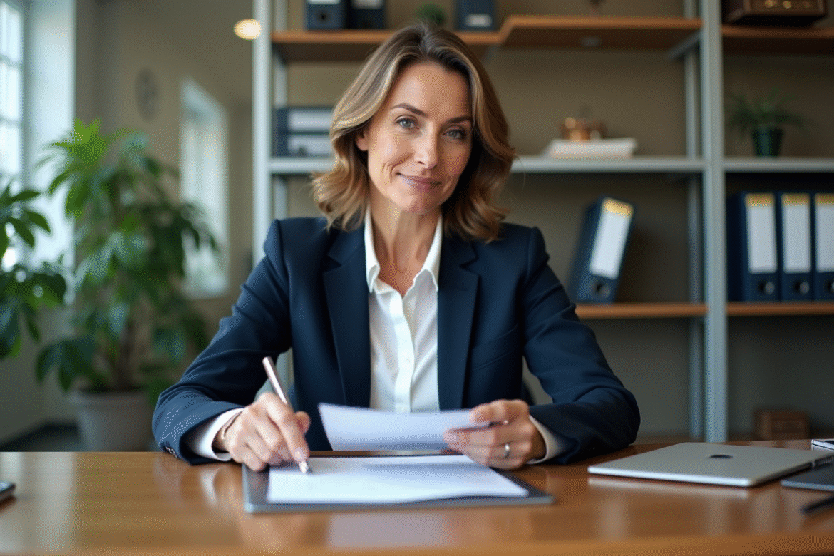 Femme d'affaires en bureau professionnel avec documents