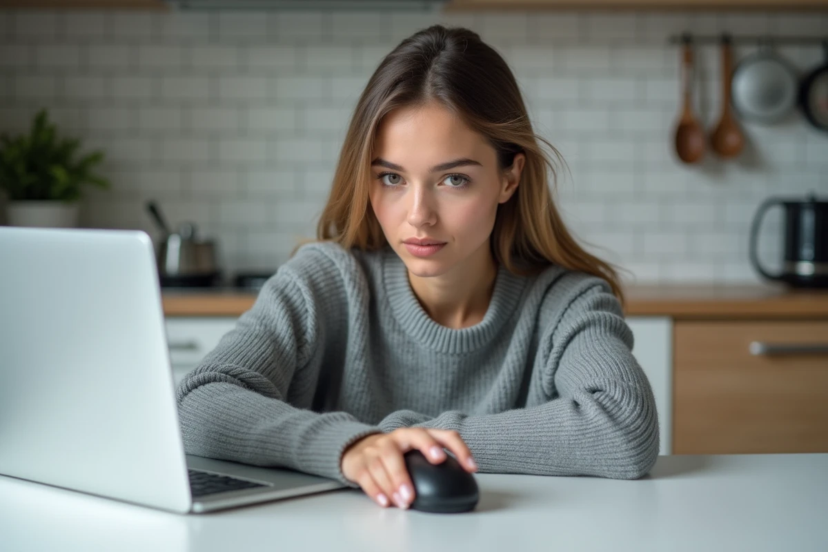 Jeune femme examinant une souris d