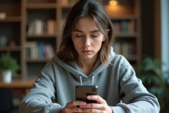 Femme tenant un smartphone Android cherchant le presse-papier sur son écran