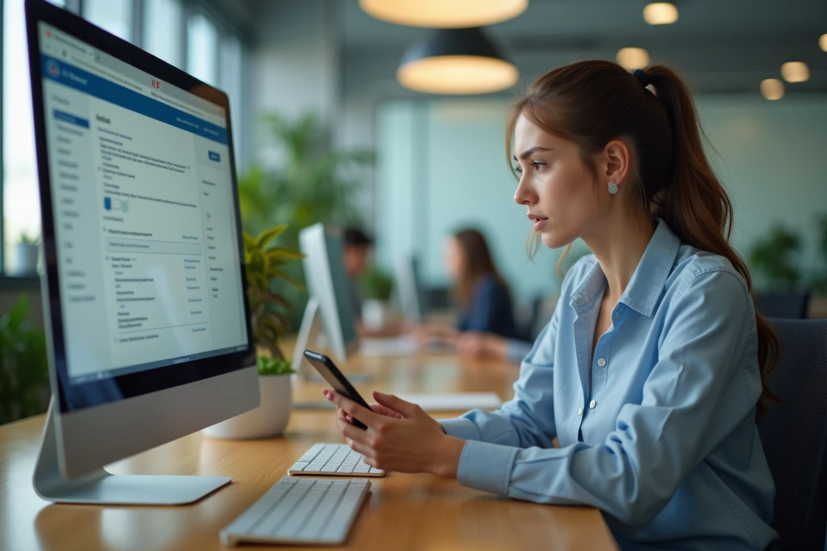 Jeune femme au bureau consultant une checklist de dépannage webmail