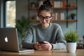 Jeune femme utilisant une application d'authentification sur smartphone