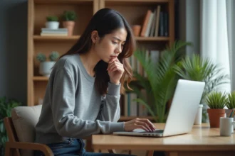 Jeune femme frustrée face à un ordinateur en télétravail