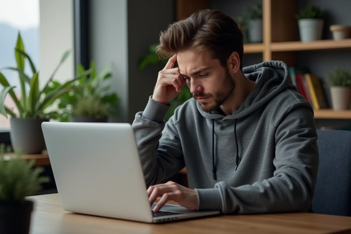 Jeune homme frustré devant son ordinateur dans un bureau
