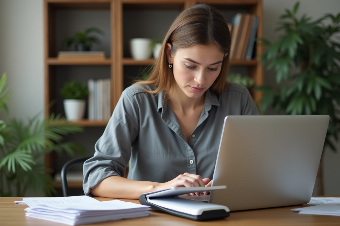 Jeune femme utilisant un scanner dans un bureau moderne