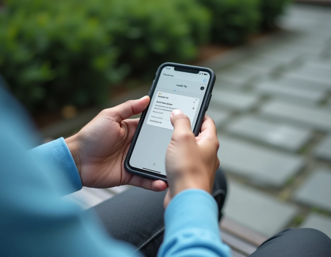 Mains tenant un smartphone Android affichant le menu presse-papier lors d'une saisie de texte