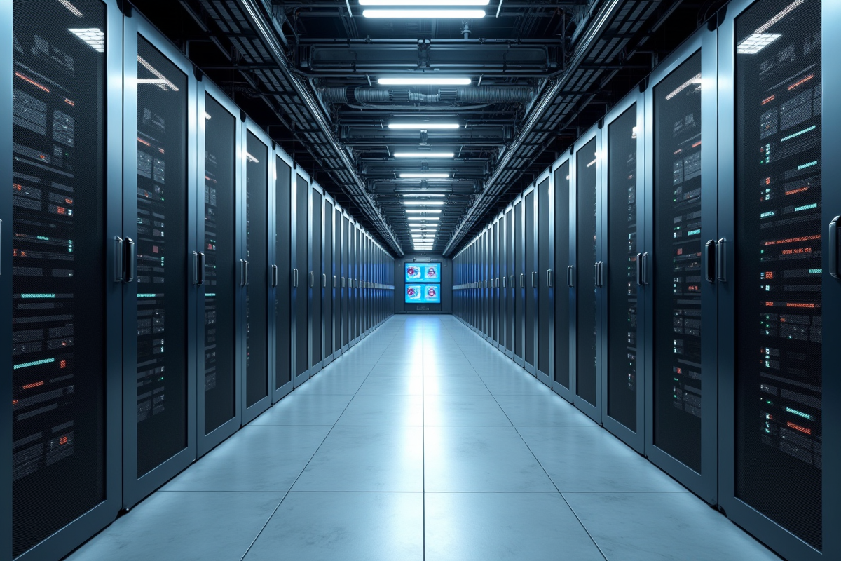 Rangs de serveurs dans un centre de données en France