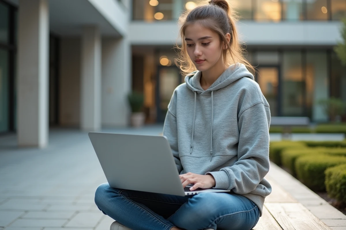 Étudiante accédant au webmail de l'Université de Nantes sur un campus extérieur